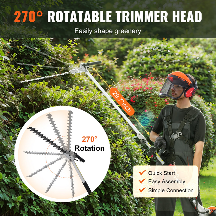 VEVOR 26CC 6-in-1 Multi-Functional Trimming Tools, Gas Hedge Trimmer, Weed Eater, String Trimmer, Brush Cutter, Edger, Pole Saw Chainsaw Pruner with Extension Pole