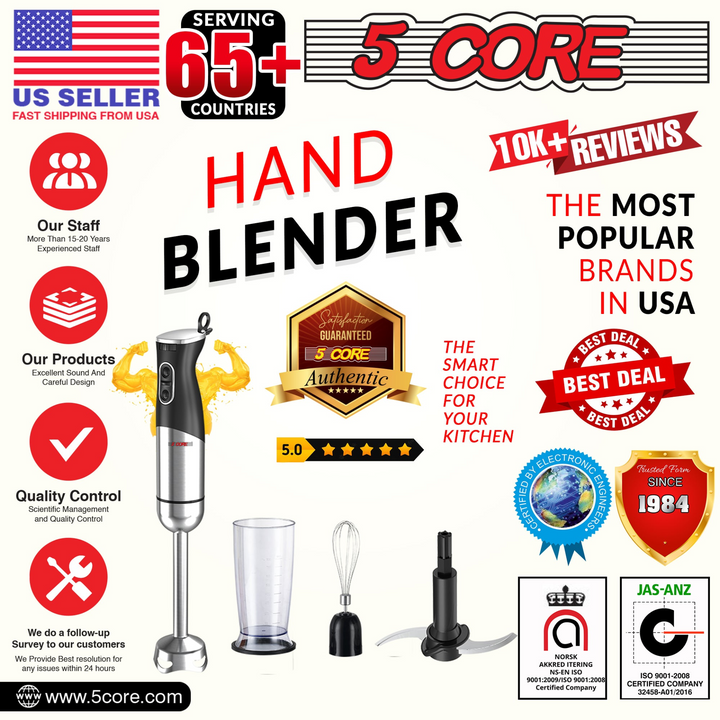 5Core Immersion Hand Blender 500W Stick Handheld Mixer Kitcchen Electric Whisk