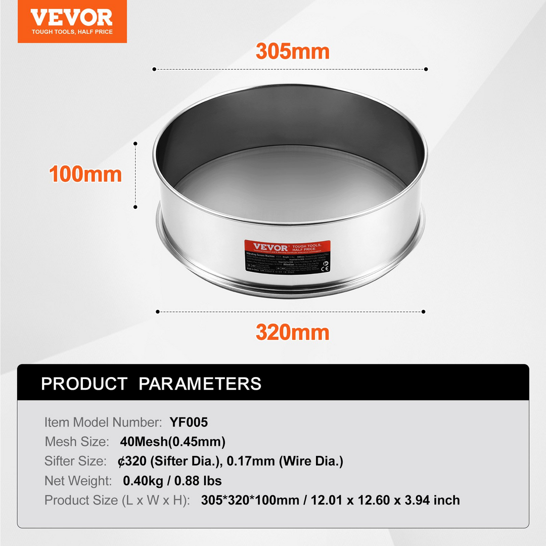 VEVOR Flour Sieve Fine Mesh Stainless Steel 40 Mesh Flour Sifter for Baking Cake