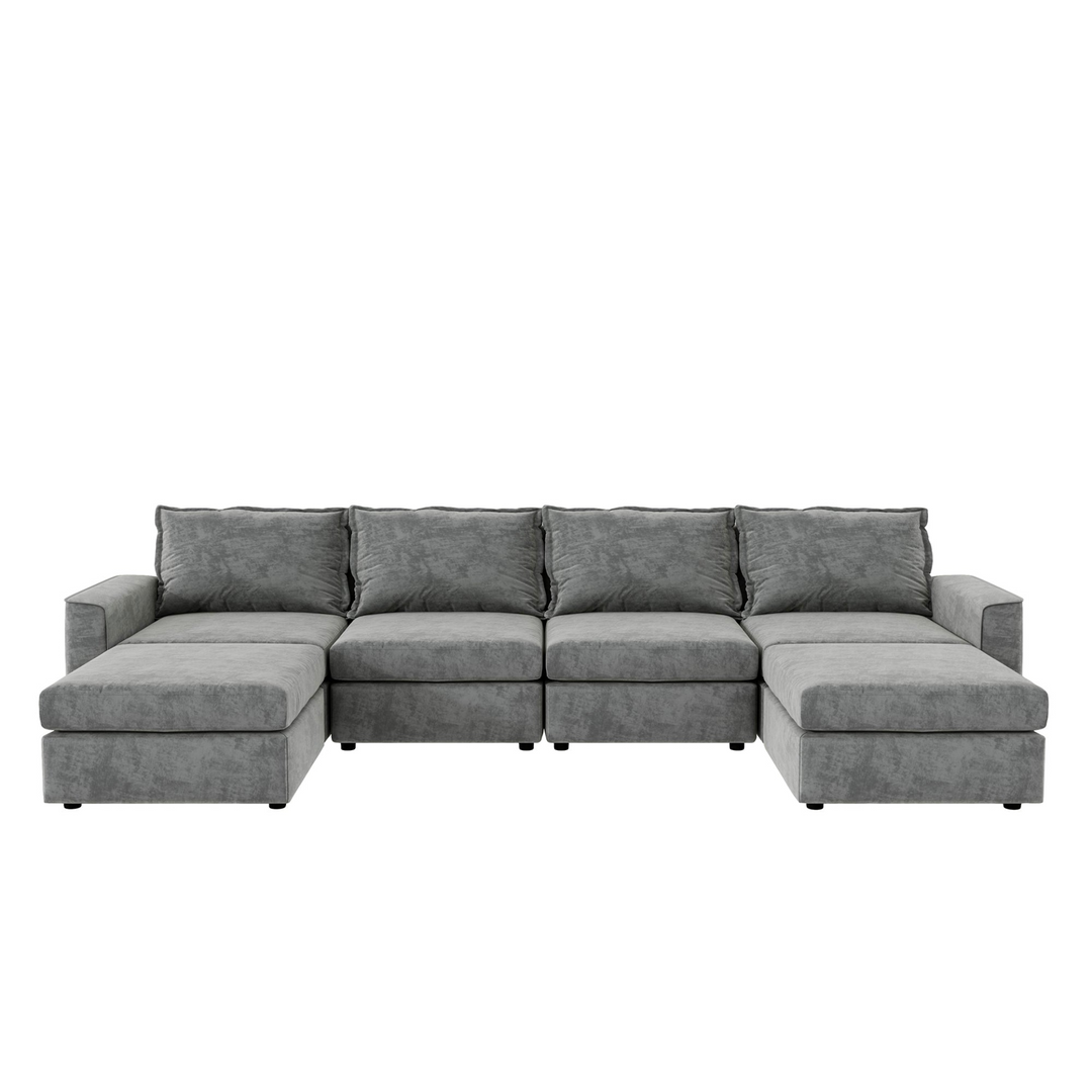 115*58" Chenille Modular Sectional Sofa,U Shaped Reversible Couch,Free Combination,6 Seat Sleeper Sofa Bed with Ottoman,Convertible Oversized Indoor Furniture for Living Room,Gray