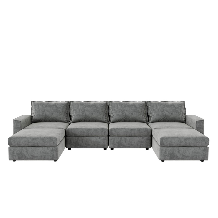115*58" Chenille Modular Sectional Sofa,U Shaped Reversible Couch,Free Combination,6 Seat Sleeper Sofa Bed with Ottoman,Convertible Oversized Indoor Furniture for Living Room,Gray