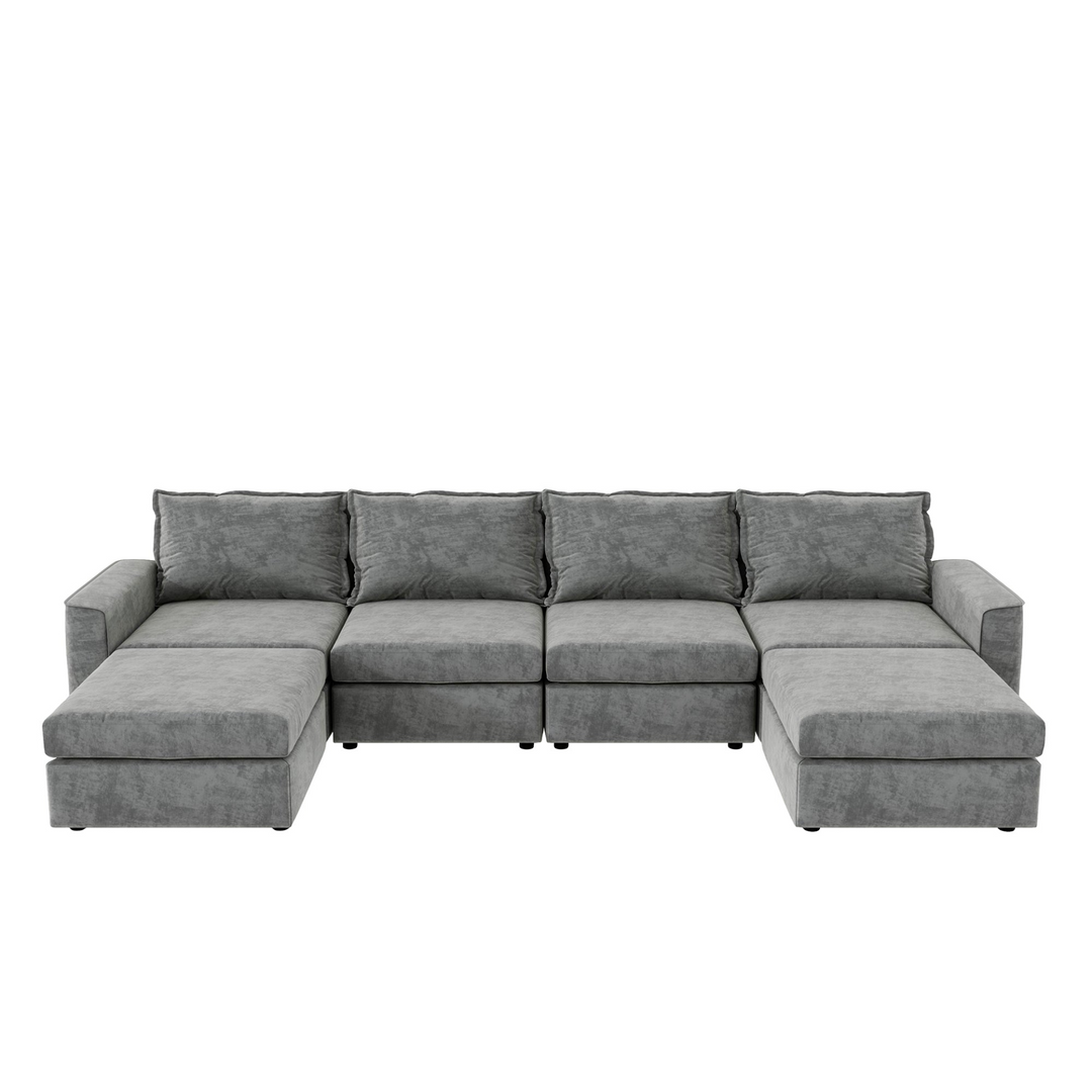 115*58" Chenille Modular Sectional Sofa,U Shaped Reversible Couch,Free Combination,6 Seat Sleeper Sofa Bed with Ottoman,Convertible Oversized Indoor Furniture for Living Room,Gray