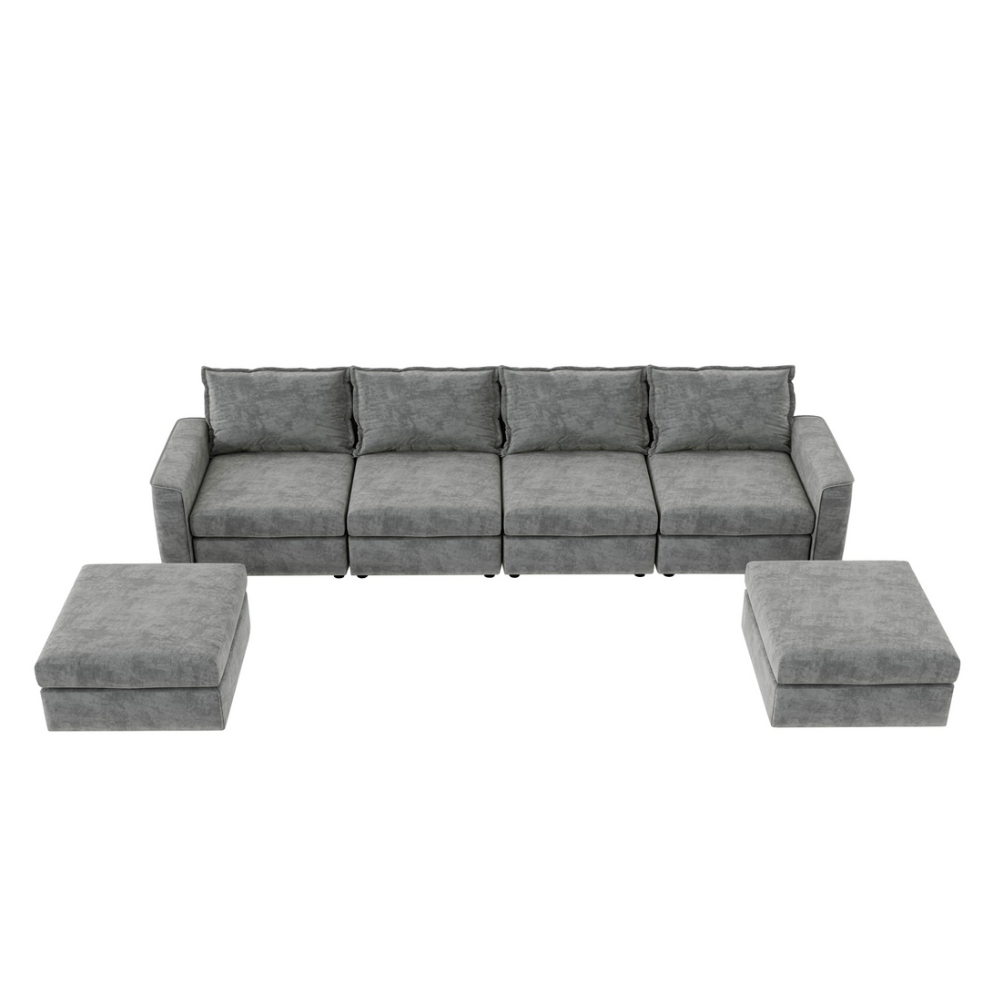 115*58" Chenille Modular Sectional Sofa,U Shaped Reversible Couch,Free Combination,6 Seat Sleeper Sofa Bed with Ottoman,Convertible Oversized Indoor Furniture for Living Room,Gray