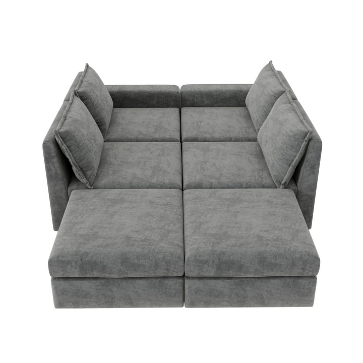 115*58" Chenille Modular Sectional Sofa,U Shaped Reversible Couch,Free Combination,6 Seat Sleeper Sofa Bed with Ottoman,Convertible Oversized Indoor Furniture for Living Room,Gray