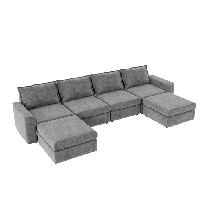 115*58" Chenille Modular Sectional Sofa,U Shaped Reversible Couch,Free Combination,6 Seat Sleeper Sofa Bed with Ottoman,Convertible Oversized Indoor Furniture for Living Room,Gray