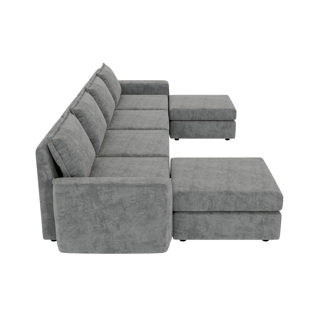 115*58" Chenille Modular Sectional Sofa,U Shaped Reversible Couch,Free Combination,6 Seat Sleeper Sofa Bed with Ottoman,Convertible Oversized Indoor Furniture for Living Room,Gray