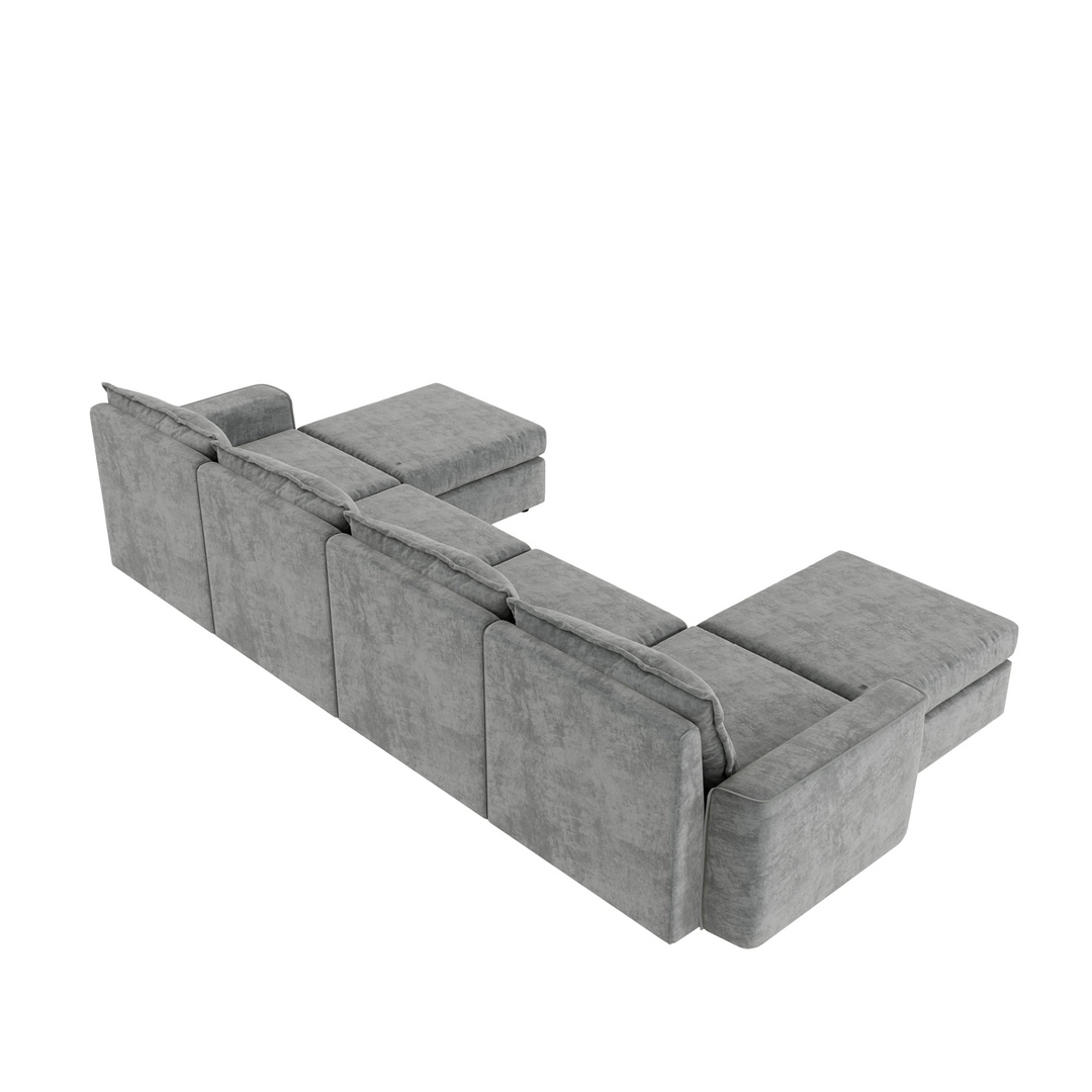 115*58" Chenille Modular Sectional Sofa,U Shaped Reversible Couch,Free Combination,6 Seat Sleeper Sofa Bed with Ottoman,Convertible Oversized Indoor Furniture for Living Room,Gray
