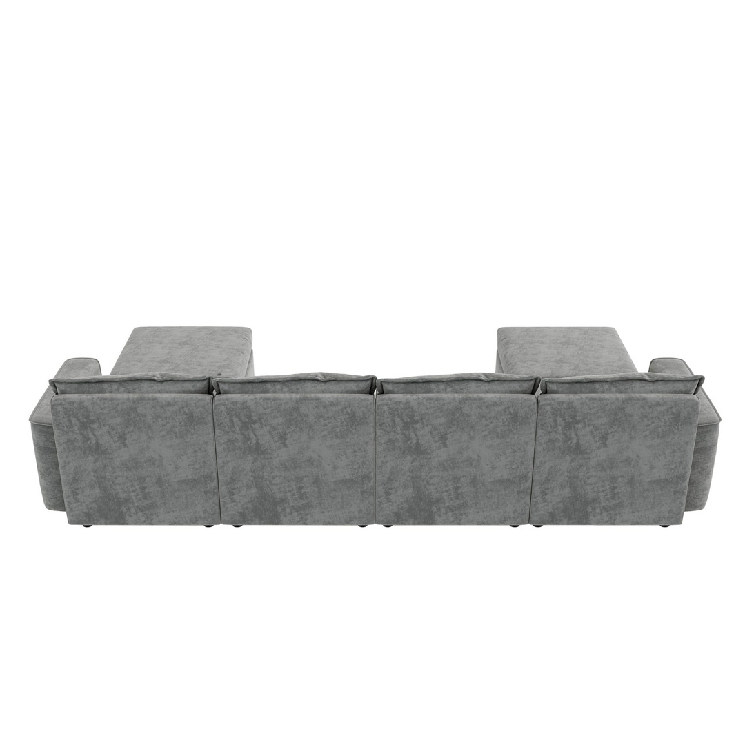 115*58" Chenille Modular Sectional Sofa,U Shaped Reversible Couch,Free Combination,6 Seat Sleeper Sofa Bed with Ottoman,Convertible Oversized Indoor Furniture for Living Room,Gray