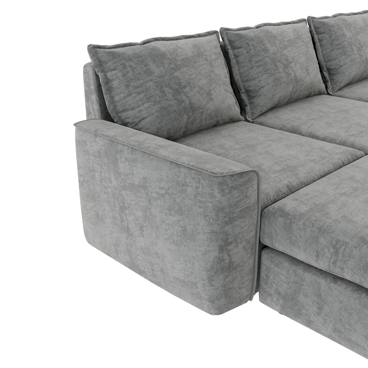 115*58" Chenille Modular Sectional Sofa,U Shaped Reversible Couch,Free Combination,6 Seat Sleeper Sofa Bed with Ottoman,Convertible Oversized Indoor Furniture for Living Room,Gray