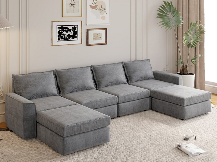 115*58" Chenille Modular Sectional Sofa,U Shaped Reversible Couch,Free Combination,6 Seat Sleeper Sofa Bed with Ottoman,Convertible Oversized Indoor Furniture for Living Room,Gray