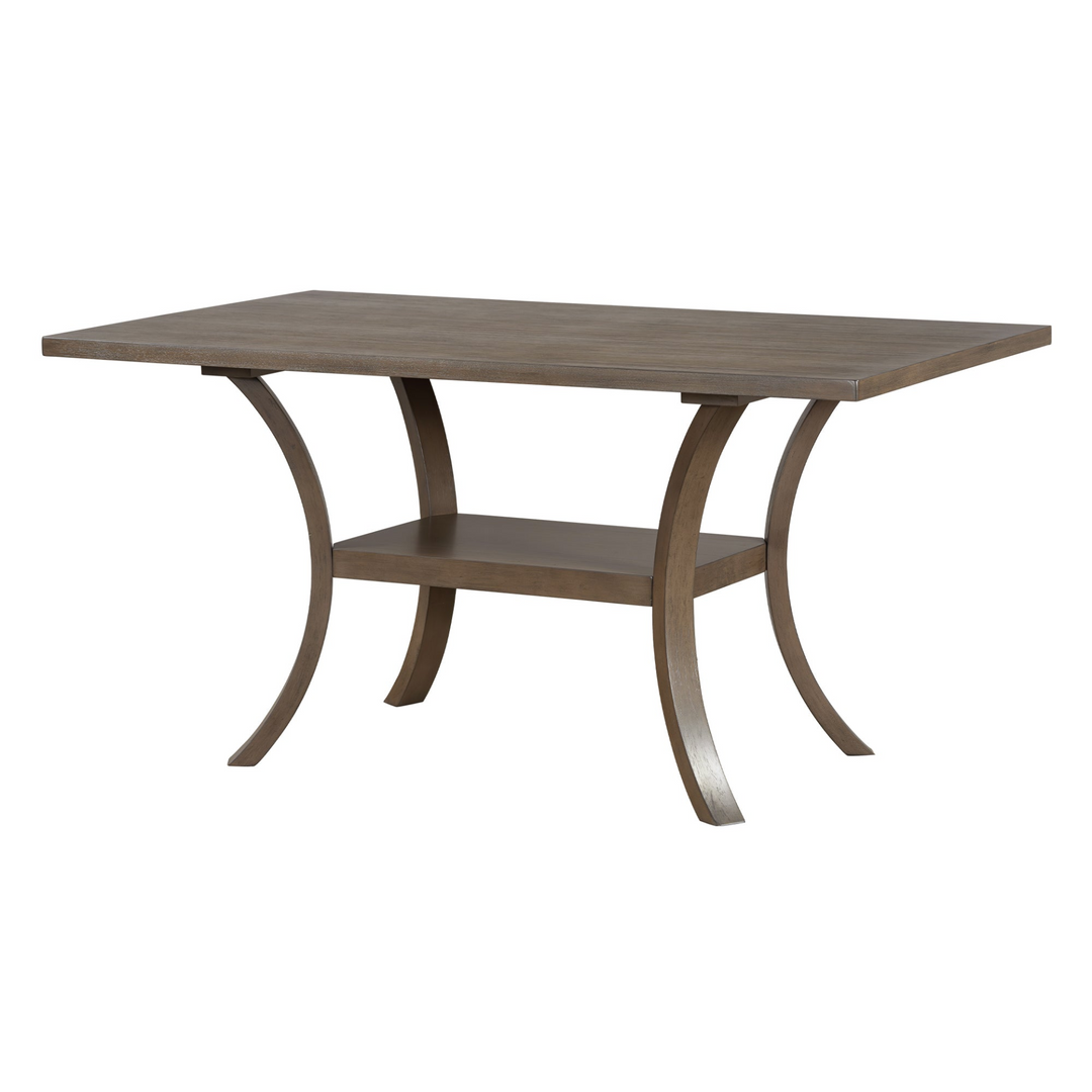 6-Piece Wood Dining Table Set with Storage Shelf and Curved Legs, Kitchen Table Set with Bench and 4 Removable Cushions Dining Chairs, Modern Style, Brown+Gray Cushion