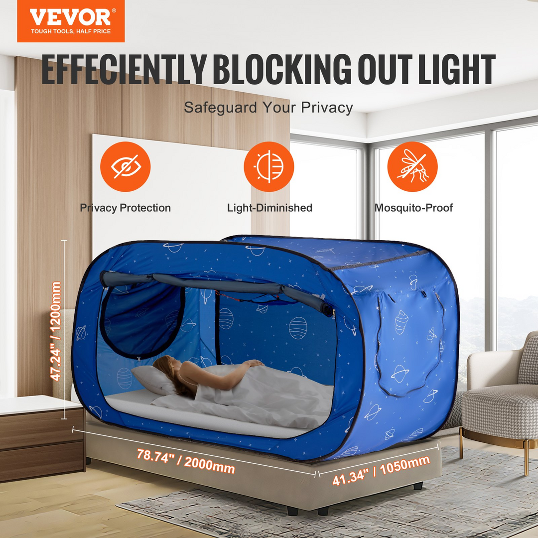 VEVOR 2 Doors Bed Tent Breathable Tent Light Blackout with 0.33 in Fiber Poles