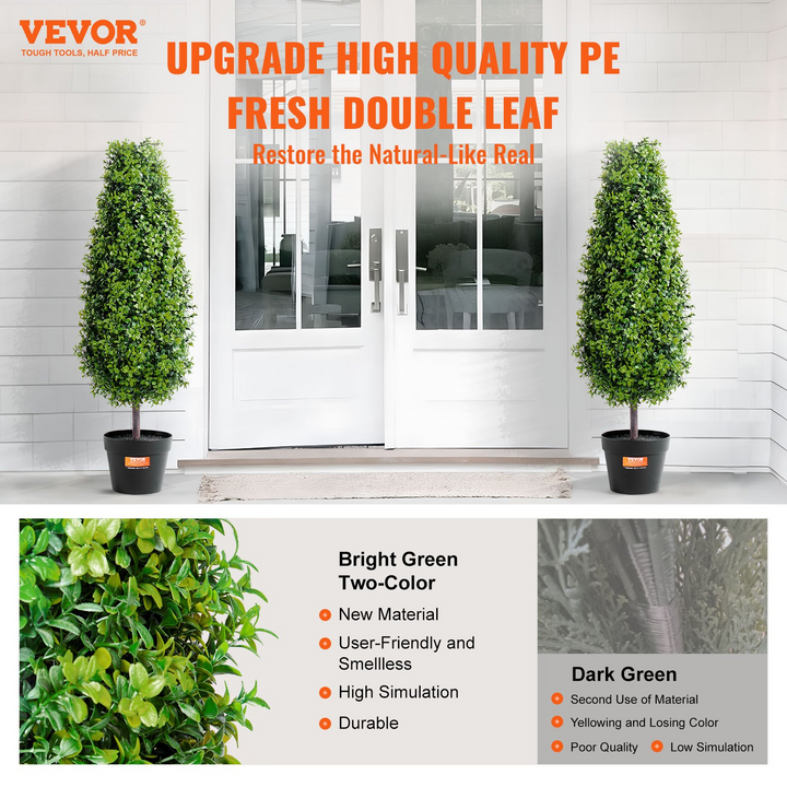 VEVOR 2 Pack 3' Artificial Boxwood Topiary Tree Faux Plant UV Decor In/Outdoor