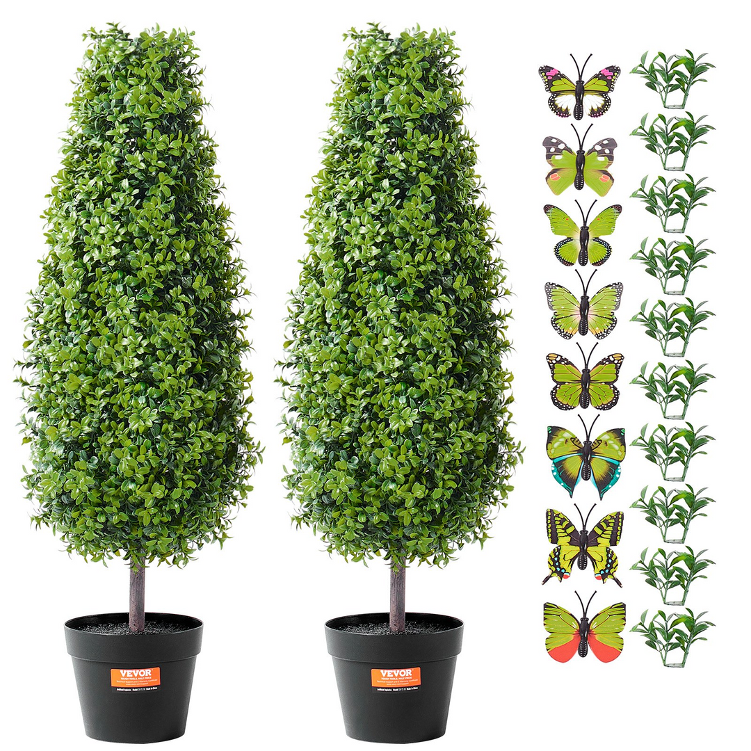 VEVOR 2 Pack 3' Artificial Boxwood Topiary Tree Faux Plant UV Decor In/Outdoor