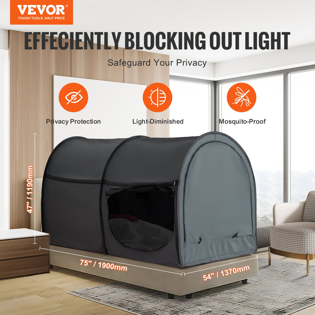 VEVOR 4 Doors Bed Tent Breathable Tent Light Blackout with 0.28 in Fiber Poles