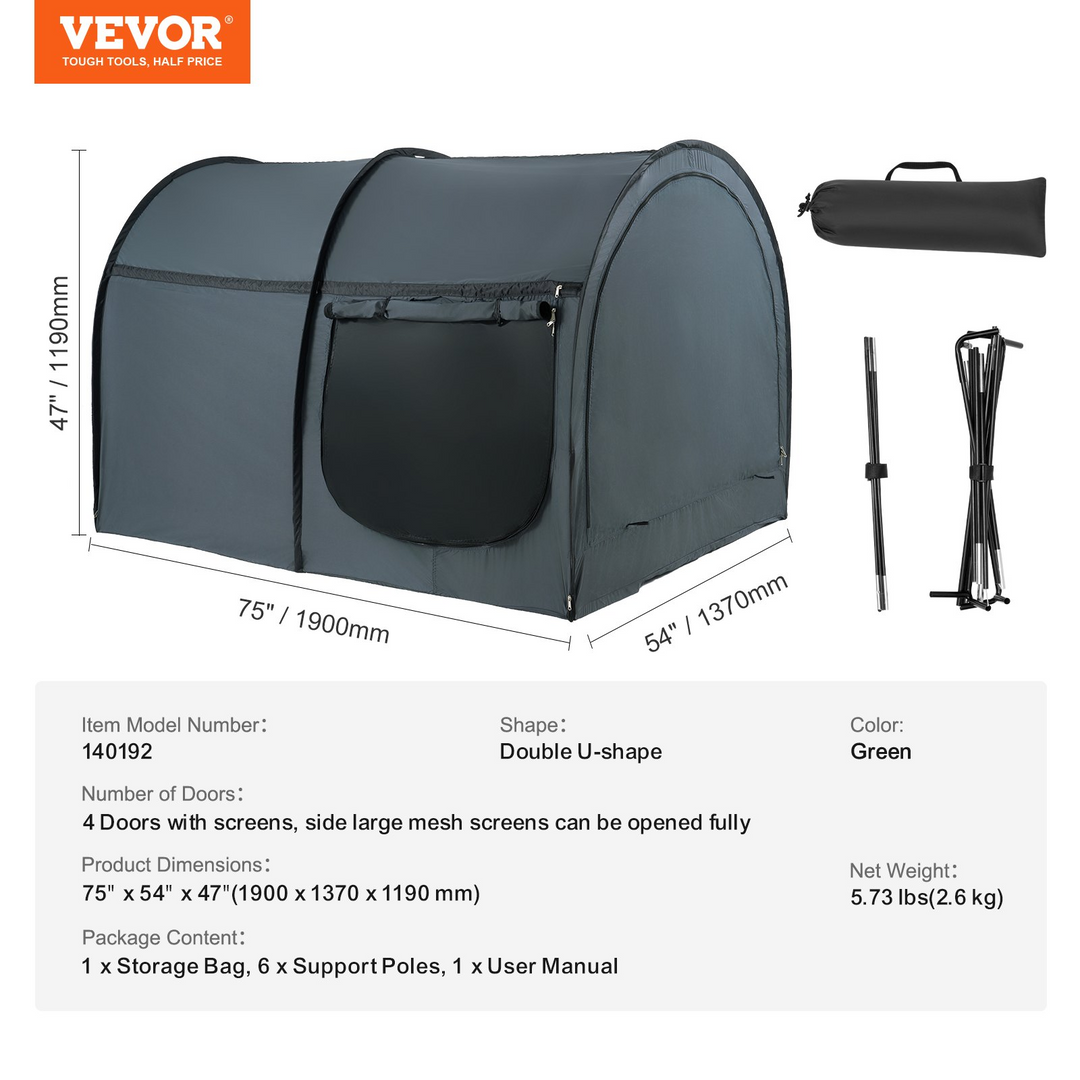 VEVOR 4 Doors Bed Tent Breathable Tent Light Blackout with 0.28 in Fiber Poles