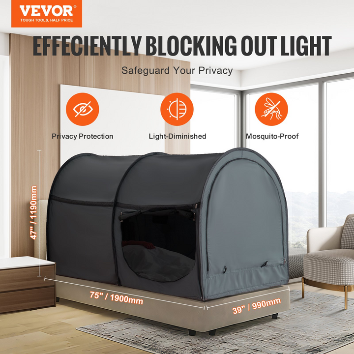 VEVOR 4 Doors Bed Tent Breathable Tent Light Blackout with 0.28 in Fiber Poles