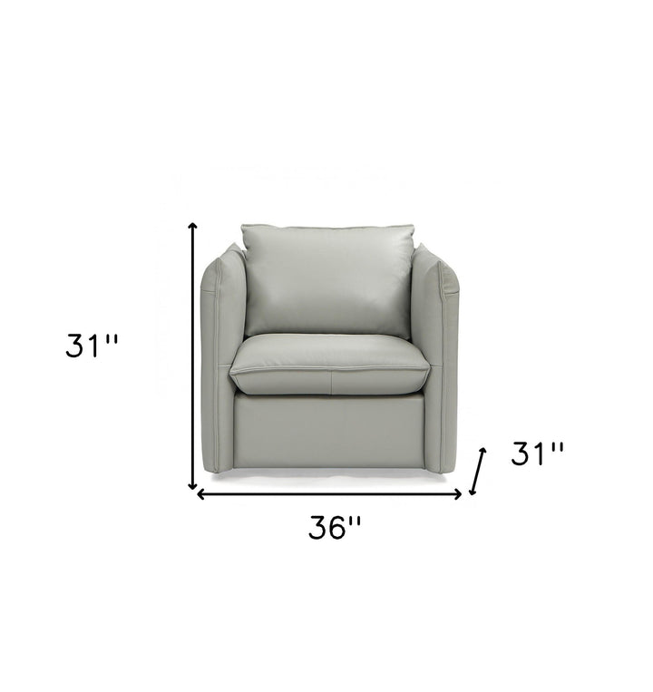 36" Grey Genuine Leather And Silver Swivel Accent Chair-5