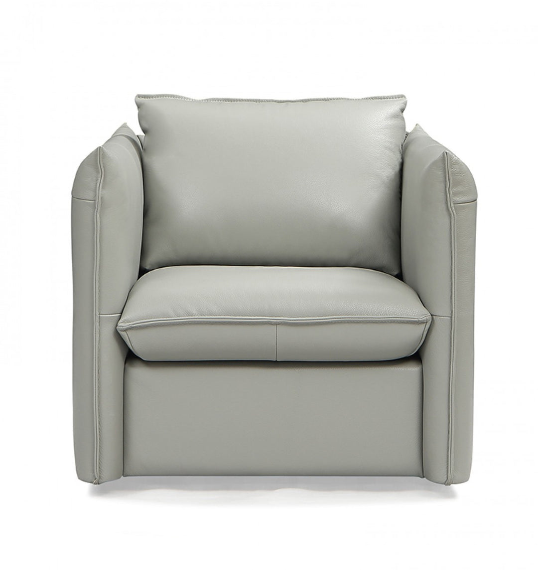 36" Grey Genuine Leather And Silver Swivel Accent Chair-1