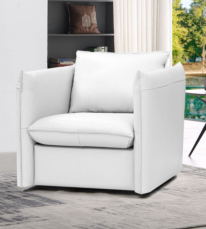 36" White Genuine Leather And Silver Swivel Accent Chair-6