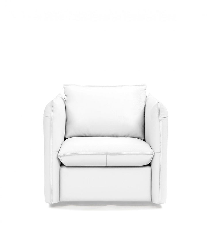 36" White Genuine Leather And Silver Swivel Accent Chair-0