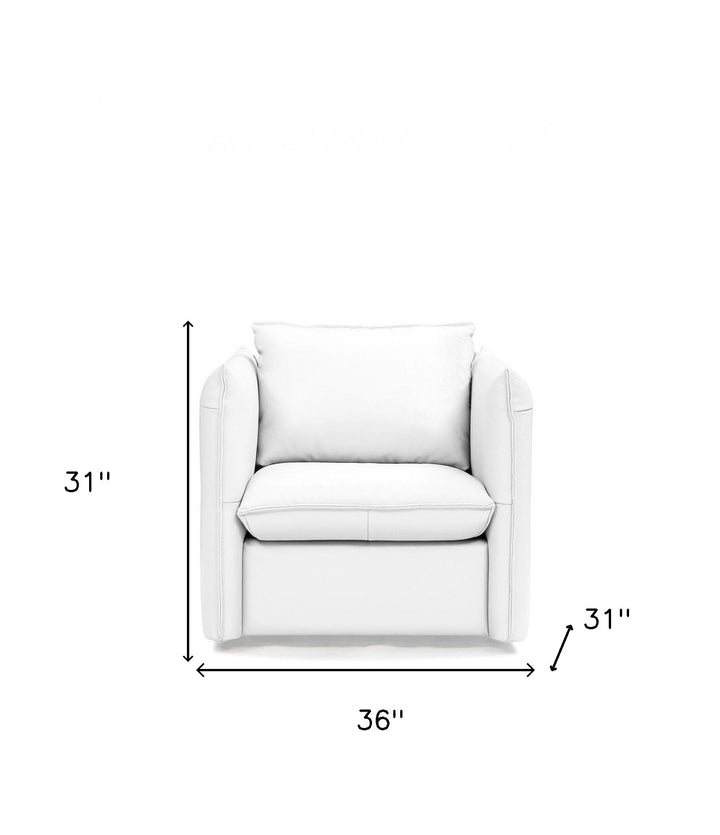 36" White Genuine Leather And Silver Swivel Accent Chair-7