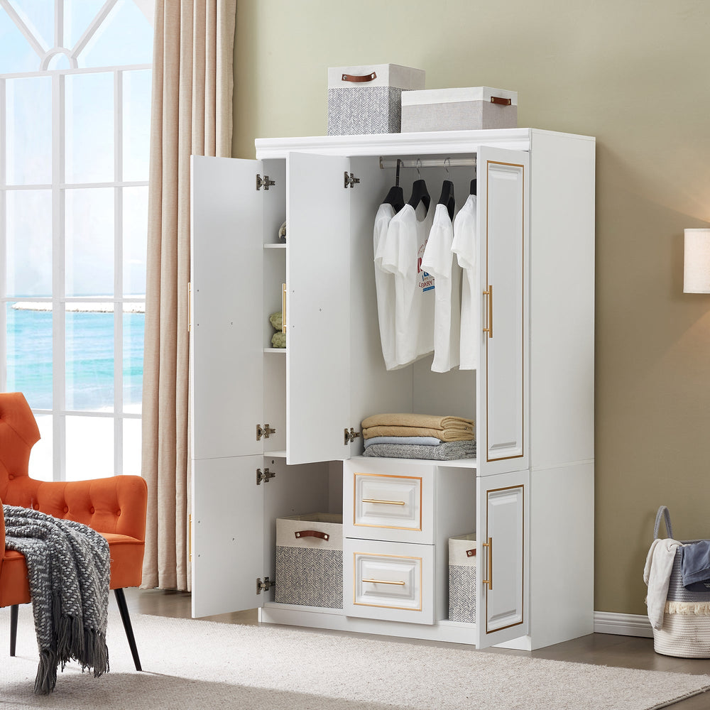 Armoire Wardrobe  74" H 3 Doors 2 Drawers White Bedroom Wardrobe Armoire Closet Freestanding Clothes Storage Armoire Organizer with Hanging Rod Shelves Clothes Cabinet for Bathrooms Clothes Storage-1