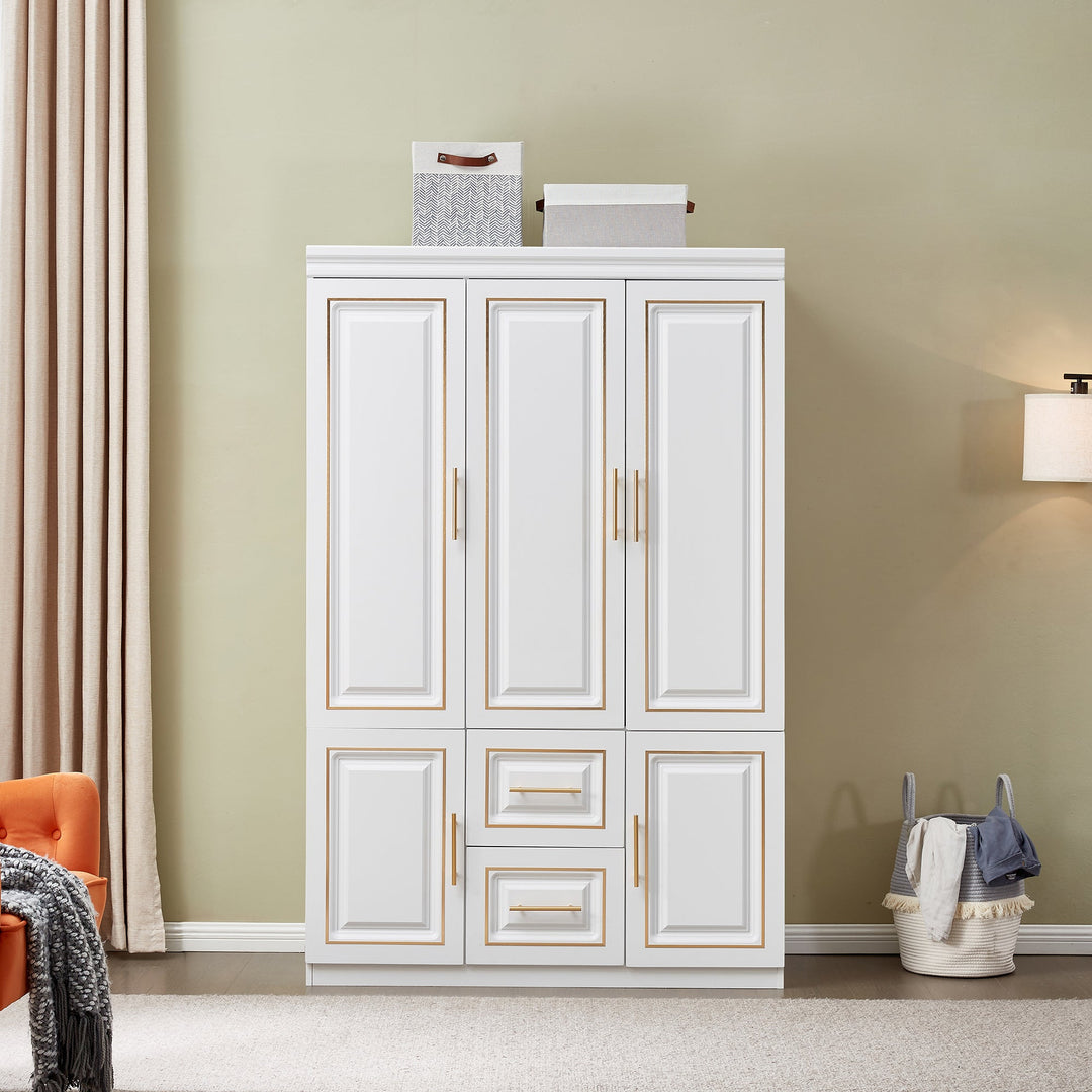 Armoire Wardrobe  74" H 3 Doors 2 Drawers White Bedroom Wardrobe Armoire Closet Freestanding Clothes Storage Armoire Organizer with Hanging Rod Shelves Clothes Cabinet for Bathrooms Clothes Storage-3