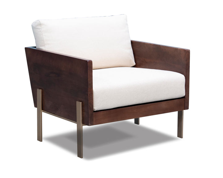 31" White And Gold Top Grain Leather Arm Chair-3