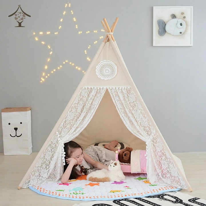Enchanted Dreams White Lace Teepee Tent for Kids - Magical Playhouse Hideaway