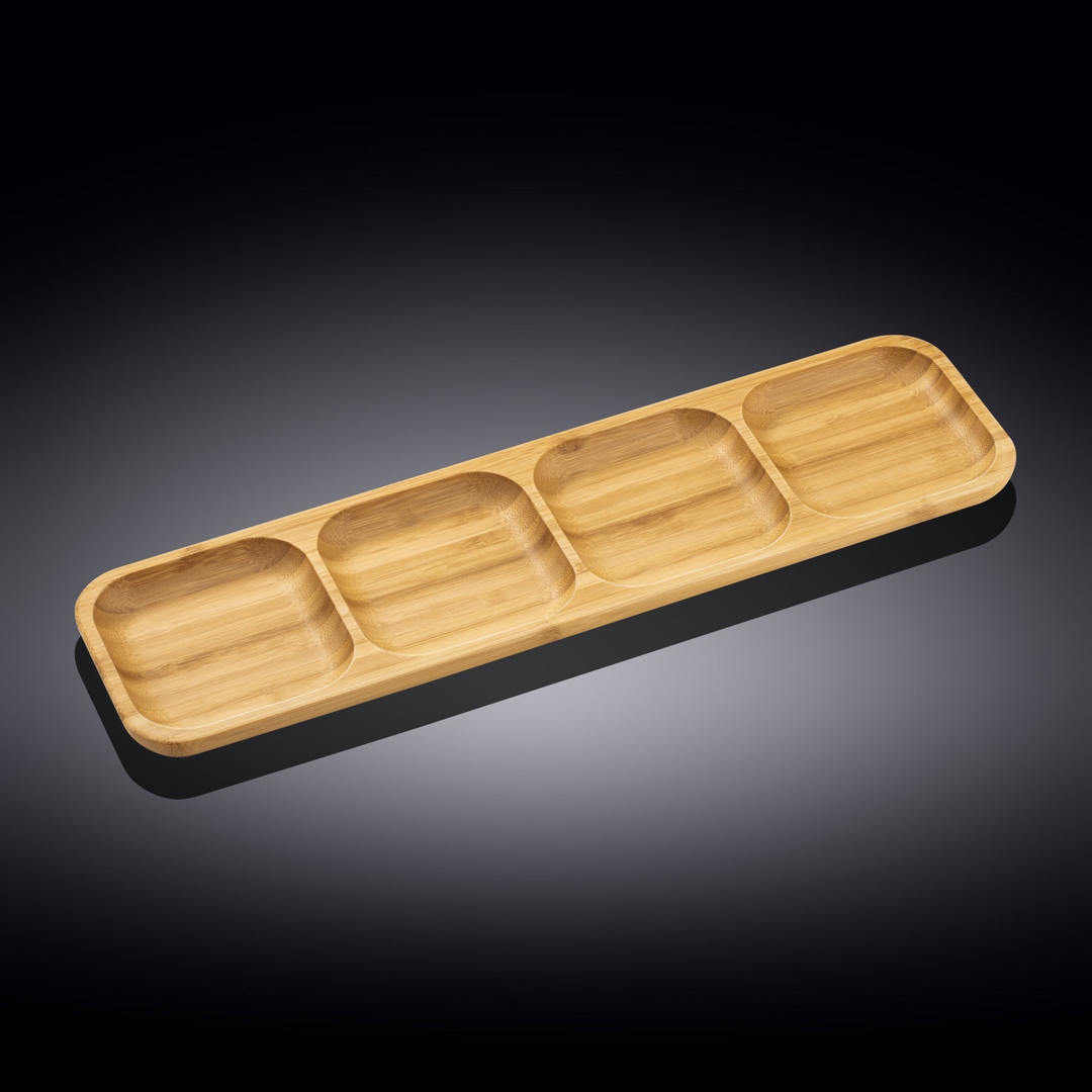 Bamboo Divided Dish 17" inch X 4.5" inch Bento box | 43 X 11.5 Cm