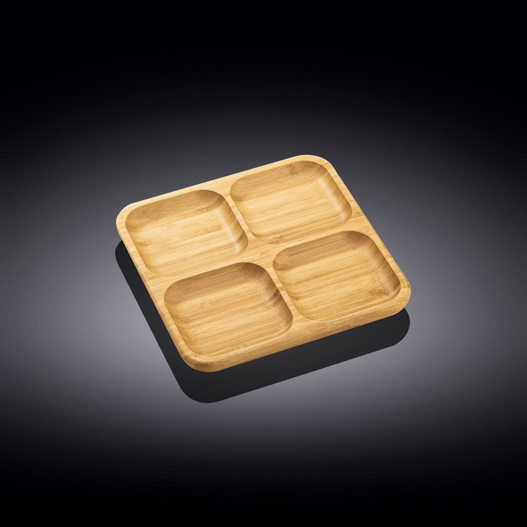 Bamboo Square Divided Dish / Bento box 8.5" inch X 8.5" inch