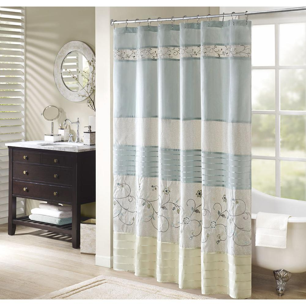 Madison Park Serene Shower Curtain - Soft Yellow with Floral Embroidery - 72x72 Inches - Machine Washable