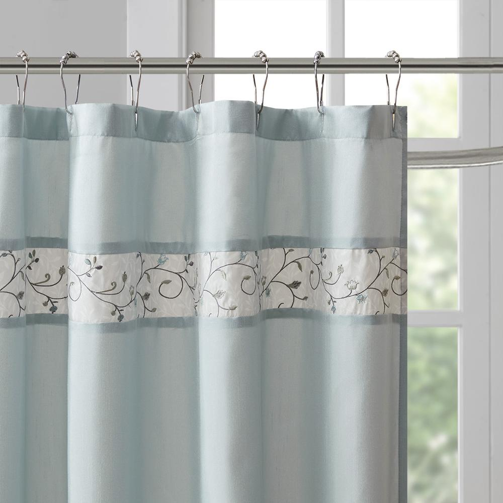 Madison Park Serene Shower Curtain - Soft Yellow with Floral Embroidery - 72x72 Inches - Machine Washable