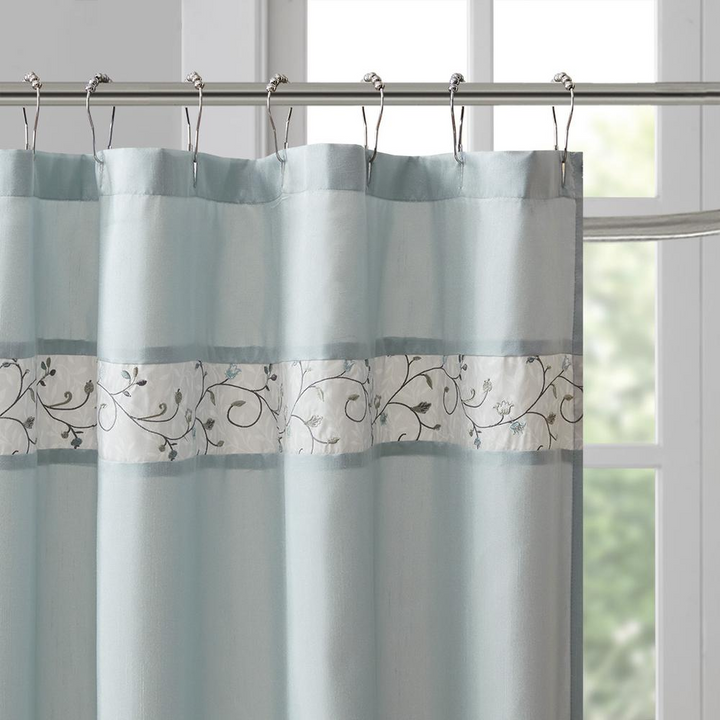 Madison Park Serene Shower Curtain - Soft Yellow with Floral Embroidery - 72x72 Inches - Machine Washable