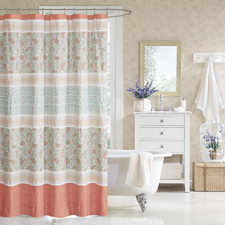 Madison Park Dawn Cotton Shower Curtain - Charming Shabby Chic Bathroom Decor