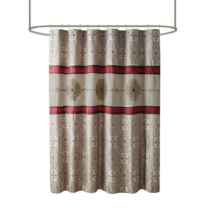 Madison Park Donovan Jacquard Shower Curtain with Embroidery - Elegant Color Blocked Design - 72x72 Inches