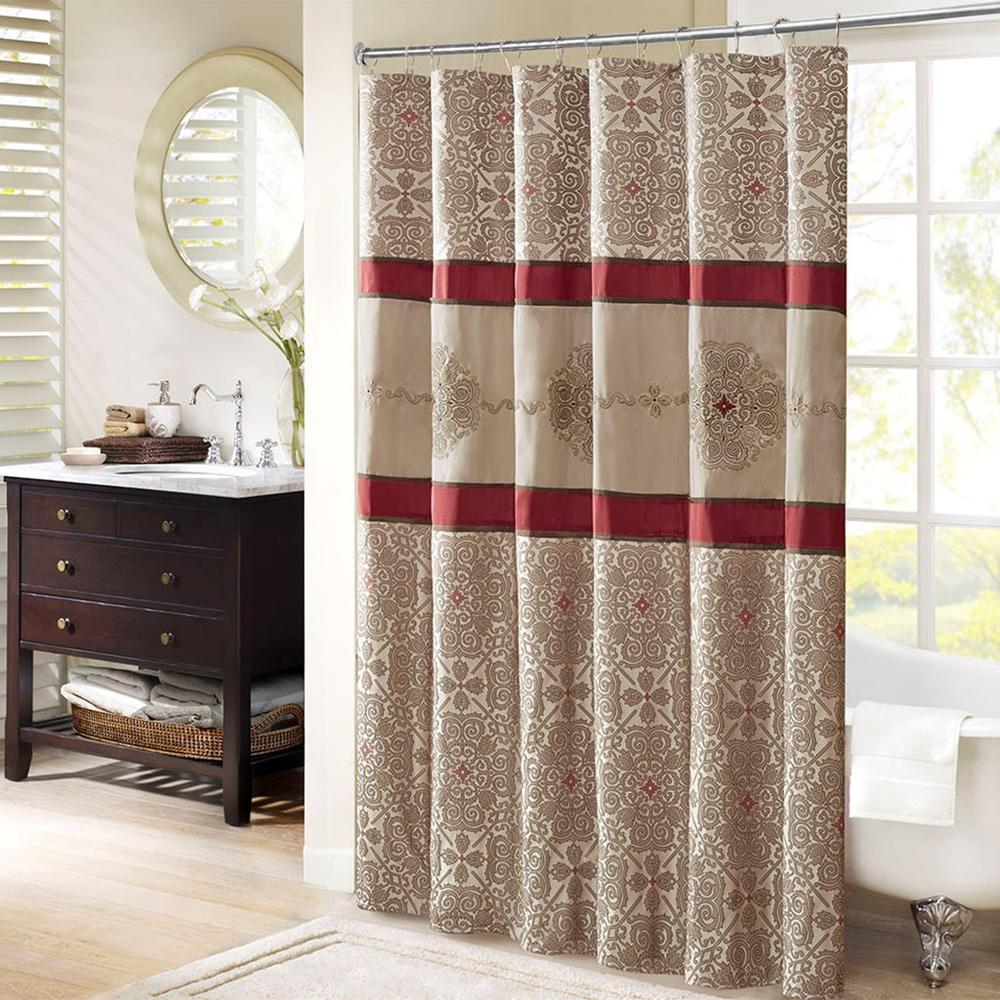 Madison Park Donovan Jacquard Shower Curtain with Embroidery - Elegant Color Blocked Design - 72x72 Inches