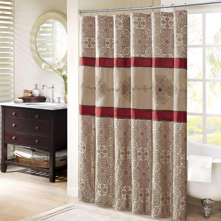 Madison Park Donovan Jacquard Shower Curtain with Embroidery - Elegant Color Blocked Design - 72x72 Inches