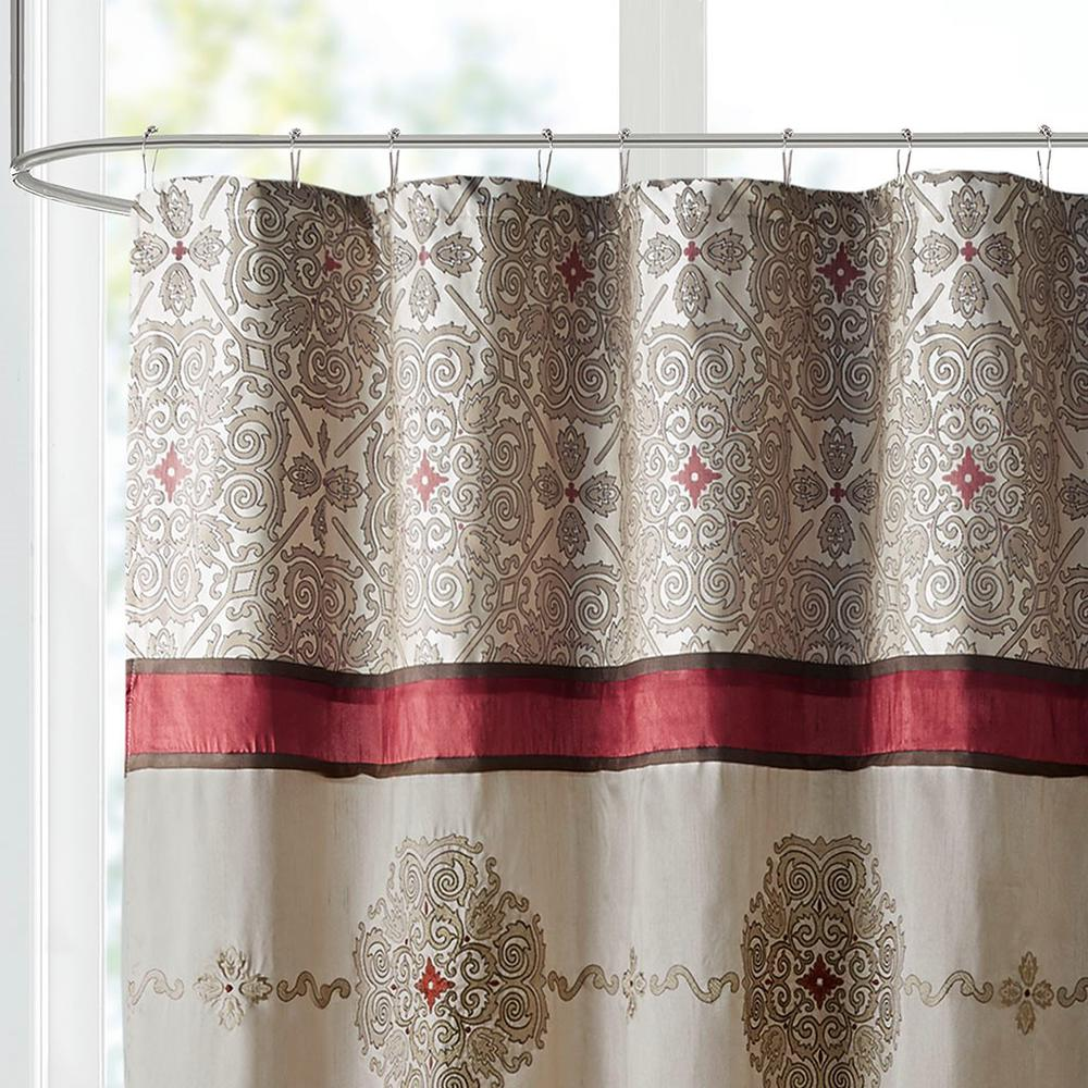 Madison Park Donovan Jacquard Shower Curtain with Embroidery - Elegant Color Blocked Design - 72x72 Inches