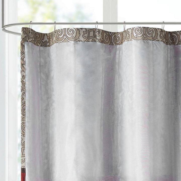 Madison Park Donovan Jacquard Shower Curtain with Embroidery - Elegant Color Blocked Design - 72x72 Inches