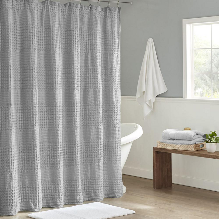 Madison Park Arlo Super Waffle Textured Solid Shower Curtain - 100% Cotton, White, 72x72"