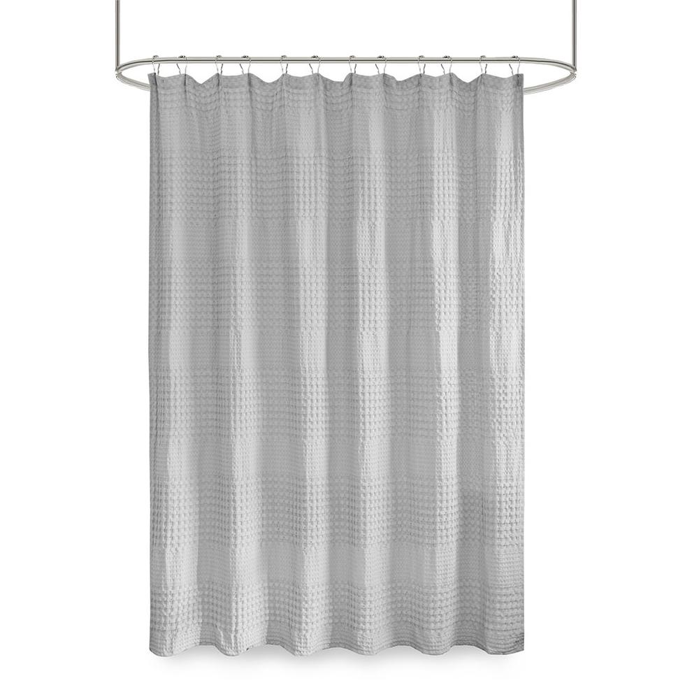 Madison Park Arlo Super Waffle Textured Solid Shower Curtain - 100% Cotton, White, 72x72"