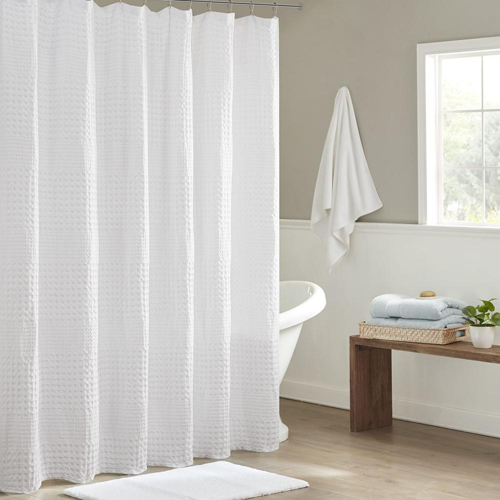 Madison Park Arlo Super Waffle Textured Solid Shower Curtain - 100% Cotton, White, 72x72"