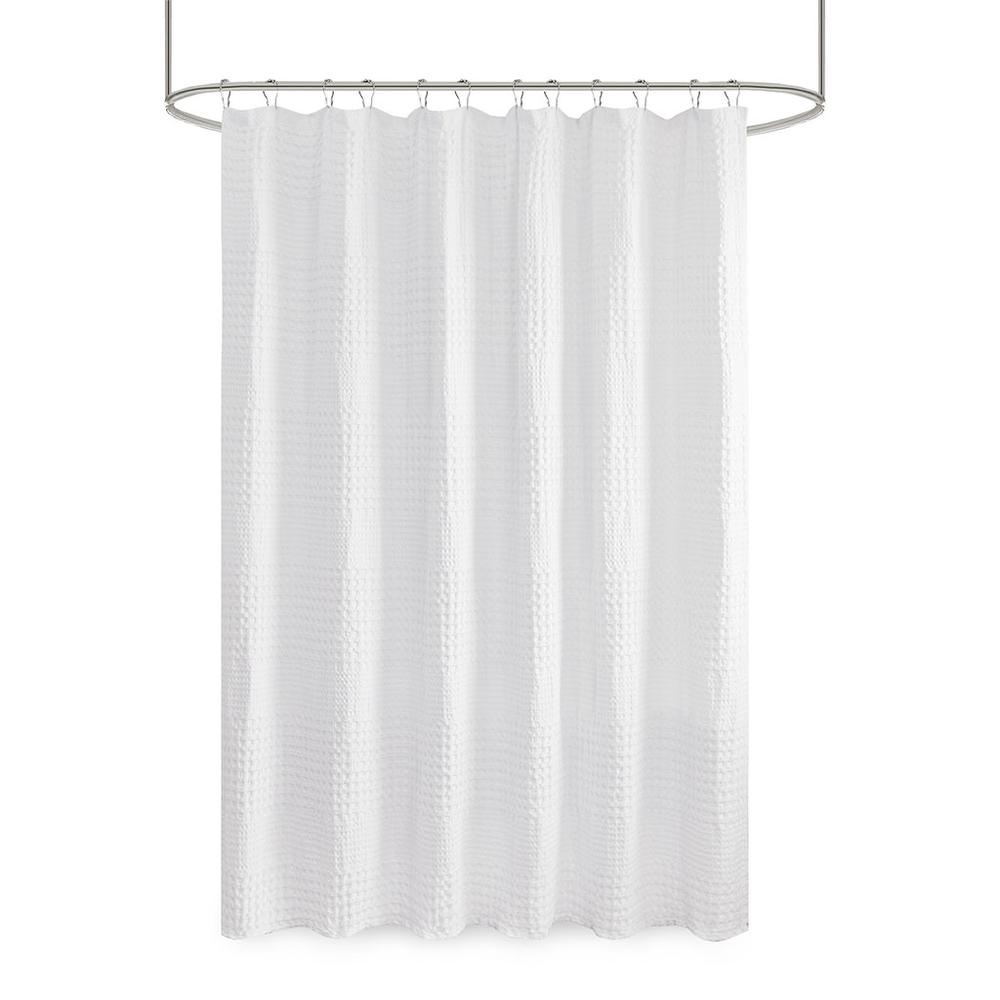 Madison Park Arlo Super Waffle Textured Solid Shower Curtain - 100% Cotton, White, 72x72"