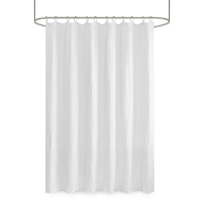 Madison Park Arlo Super Waffle Textured Solid Shower Curtain - 100% Cotton, White, 72x72"