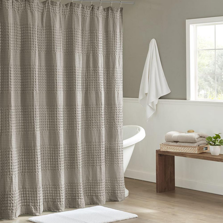 Madison Park Arlo Super Waffle Textured Solid Shower Curtain - 100% Cotton, White, 72x72"