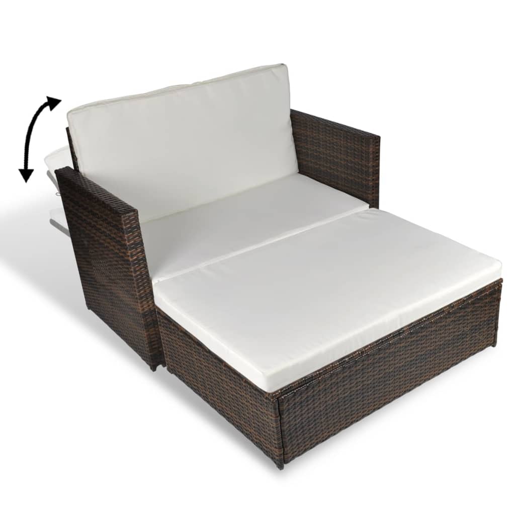 vidaXL 2 Seater Sofa Patio Deck Wicker Sleeper Sofa with Cushions PE Rattan-12