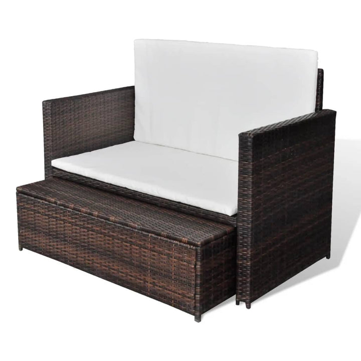 vidaXL 2 Seater Sofa Patio Deck Wicker Sleeper Sofa with Cushions PE Rattan-19