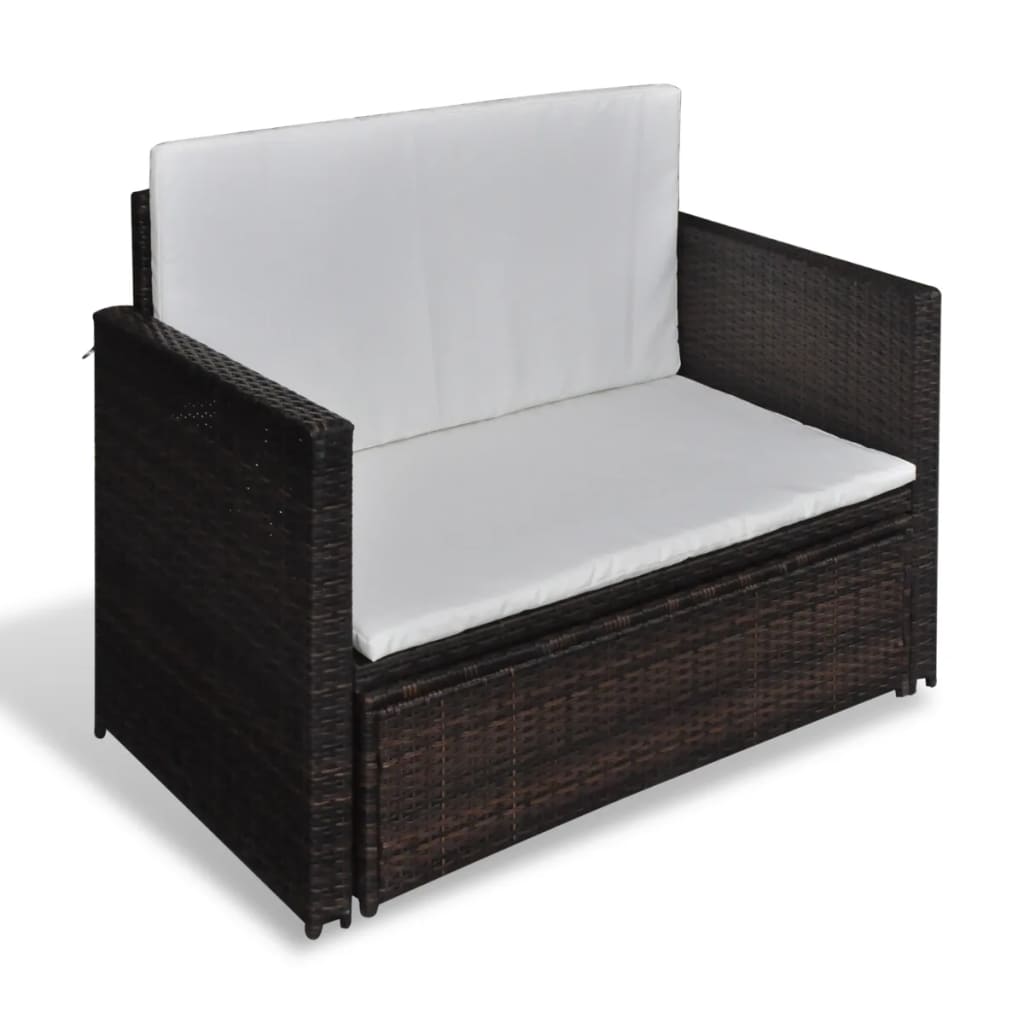 vidaXL 2 Seater Sofa Patio Deck Wicker Sleeper Sofa with Cushions PE Rattan-0